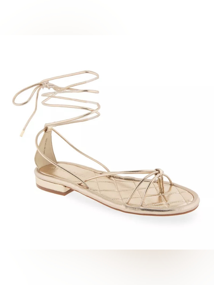 Aerosoles Metallic Gold Lace-Up Flat Sandal Size 10m